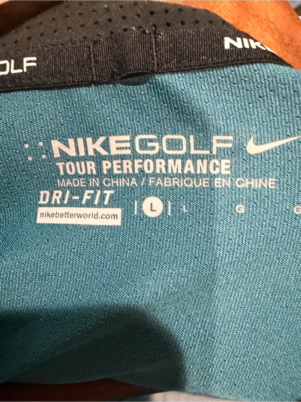 Nike Golf Tour Performance Dri Fit Blue Teal White Diagonal Wave Golf Polo Vent
